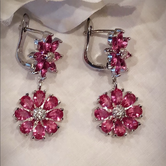 Pink Tourmaline & CZ Dangle Earrings - Picture 7 of 8